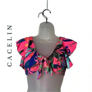 1710. CACELIN TWO PIECE SWIMSUIT‎ TOP MULTICOLORED TROPICAL PATTERN SIZE SMALL